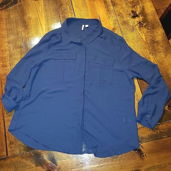 CATO Dark blue sheer longsleeve buttondown top XL - Picture 1 of 12